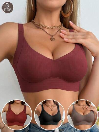 3件套休闲舒适简约女士内衣，可调节文胸，适合大胸，防下垂。