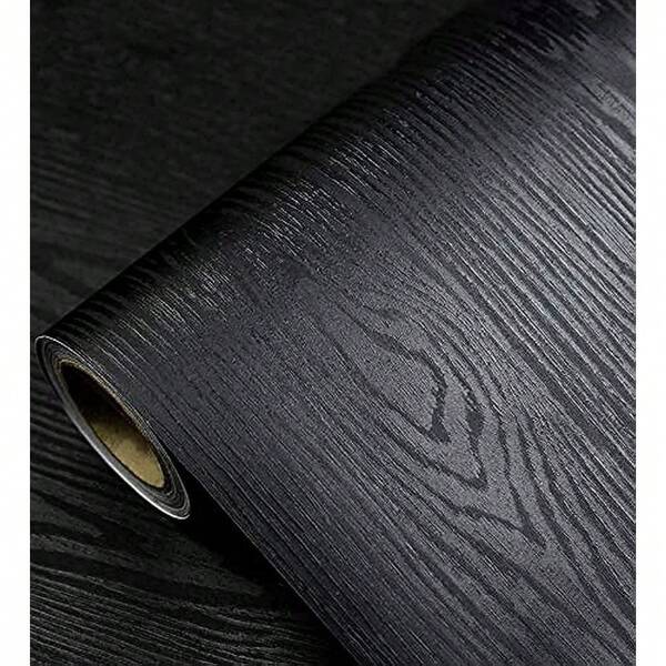 Black Wallpaper - Wood Peel And Stick Wallpaper – Black Wood Self-Adhesive & Removable Wall Paper For Countertop Furniture Kitchen Wall, Countertop Contact Paper, Easy To Clean, 17.7" * 118" Vinyl