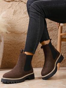 Bottines pour femmes, chaussures à enfiler, chaussures noires, bottes d'hiver, bottes noires, chaussures pour femmes, chaussures plates, nouvelles chaussures, bottines, chaussures pour femmes, talons - Taupe - Voir 5