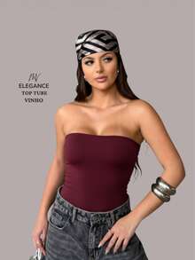 Kit Of 4 Strapless Bandeau Tops, Plain Tube Tops - ĐEN-XANH-RƯỢU VANG-TRẮNG - Xem 3