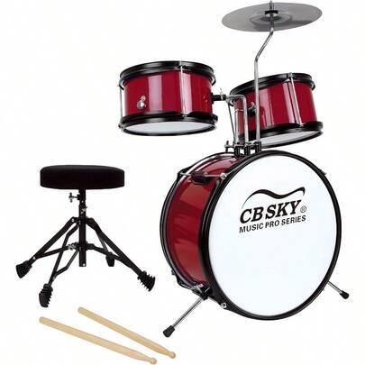 13 Inch 5-Piece /Junior Drum Set Red/Beginner Standard / Musical Toys Musical Instrument