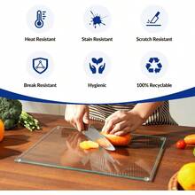 Glass Cutting Board 16"X12": Tempered Glass Kitchen Counter Protector - Durable- Scratch-Resistant, Heat-Proof - Clear Design - Transparent - View 5