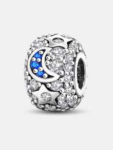 1 PC Fashionable Sparkling Full Diamond Star And Moon Pendant Beads Charm Suitable For Bracelets DIY Women's Jewelry