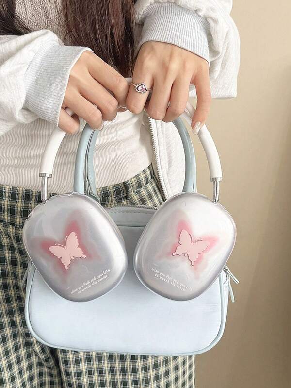 1pc Korean Style Ombre Pink Butterfly Protective Case Compatible With Apple Max Headphones