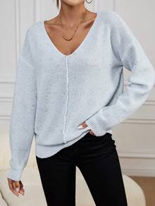 Women's Fashionable Elegant V-Neck Long Sleeve Pullover Sweater, Multicolor Yarn, Suitable For Daily Wear And Dates, Winter