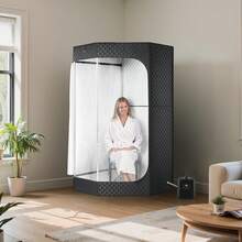 Upgraded Portable Steam Sauna For Home, 1 Person Full Body Home Spa Tent With Steamer & 1 Foldable Chairs & Remote & Essential Oil Box,Heavy-Duty Stainless Steel Sauna Box, (Black,Pentagon) - 查看 9