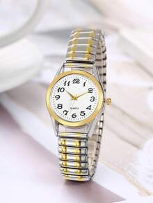 1 Pieza Reloj De Cuarzo Para Ancianos Con Esfera Cuadrada, Números Arábigos Y Correa Elástica. Adecuado Para Uso Diario/como Regalo Para Festivales - Blanco - Ver 14