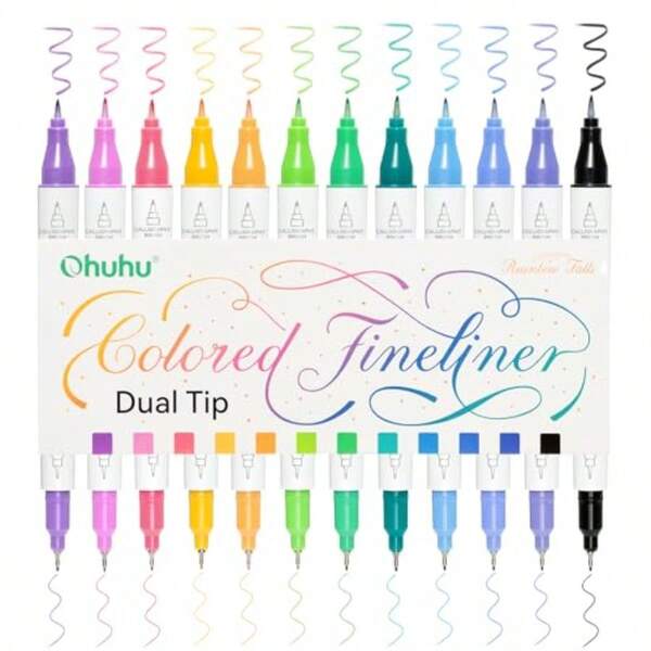 Brush And Fineliner Dual Tips Colored Drawing Pens 12 Colors Waterproof And Alcoholproof Calligraphy Brush Micro Pens For Adults Artists And Beginners Drawing Sketching Bullet Journal Outlining