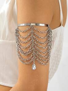 imoli 1pc Minimalist Fashionable Metal Tassel Pendant Necklace With Teardrop & Heart Charms, Multi-Layer Bracelet Jewelry, Versatile Gift For Women, Suitable For Parties And Holidays