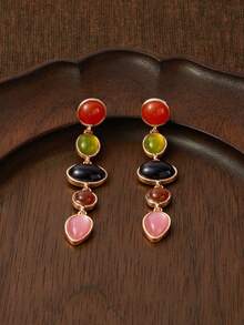 Glisma 1pair Fashionable Retro European And American Style Simple All-Match Elegant Daily Luxury Earrings - Multicolor - View 5