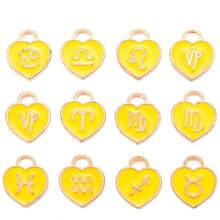 24 piezas de encantos de esmalte con forma de corazón de 12 signos del zodíaco, con diseño de doble cara, para hacer collares, pulseras, aretes o joyería, en 2 colores