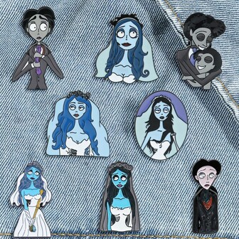 Warner Bros 8-delars söta tecknade broscher set eleganta personliga zombie brud brudgum emaljnålar ryggsäck kläder smycken metallmärke accessoarer högtider gåvor till vänner