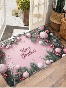 1pc Christmas Doormat, Suitable For Entryway, Kitchen, Living Room, Bedroom, Laundry Room, Bathroom, Home Decor, Christmas Wreath And Decoration Design, Doormat, Small Rug, Welcome Mat, Carpet, Floor Mat, Outdoor Doormat, Kitchen Rug, Home Decor, Front Door Mat, Area Small Rug, Outdoor Mat, Home Decor, Area Rug, Garden Rug, Washable Carpet