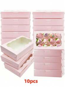 20pcs/10pcs - Cookie Boxes Pastry With Clear Window 7 X 4.3x 1.5 Inch Kraft Bakery Treat Premium Gift Box Container For Dessert, Wedding, Party, Christmas, Birthday(Pink/White) - Multiple Styles - View 10