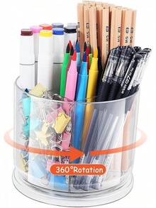 Organizador de Acrílico para Bolígrafos de Escritorio, Porta Lápices Giratoria - Tamaño pequeño - Ver 6