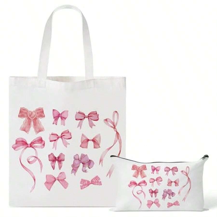 Y1tvei - Juego de 2 bolsas de maquillaje con lazo de coqueta reutilizable plegable bolsa de coqueta con cierre regalos para mujeres Rosa M - como en la foto - Ver 1