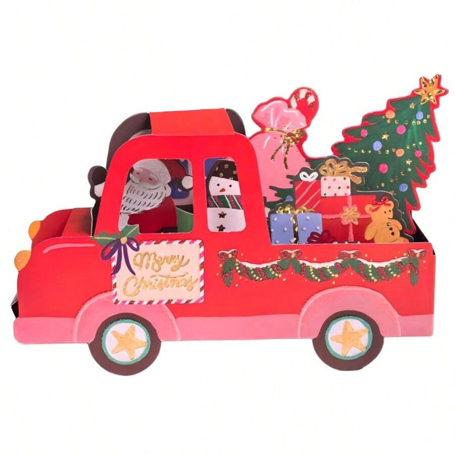 1PC, Christmas Delivery Day Pop-Up Greeting Card For Christmas Day Merry Christmas - Red - View 1