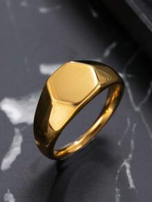 Stainless Steel 18K Gold Plated Minimalist Geometric Couple Ring, Unisex, Holiday Gift - Yellow Gold - View 6