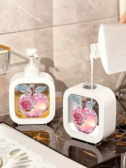 Refillable Travel Bottle, Makeup Remover Dispenser,Soap Dispenser With Pump- Shiny Rose Apple Pattern, Refillable Bathroom And Kitchen Soap Dispenser, Clear Window For Easy Refilling For Nail Polish Remover, Toner, And Makeup Remover, Dome Design, Hand Wash Only, Reusable, Makeup Remover Bottle Christmas Decoration - Compatible With Liquid Soap, Kitchen Sink Accessory, Holiday Design, Durable Plastic