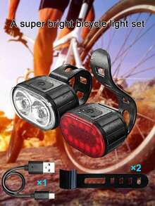 1pc/2pcs Mountain Bike Front And Rear LED Lights, USB Rechargeable, Handlebar Mounted, High Brightness, Suitable For Night Riding