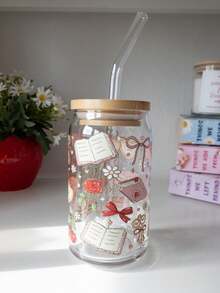 1 套/本蝴蝶结咖啡玻璃吸管杯，少女风玻璃吸管杯，果汁牛奶玻璃吸管杯，可重复使用，16.91盎司/500毫升 - 彩色 - 查看 5