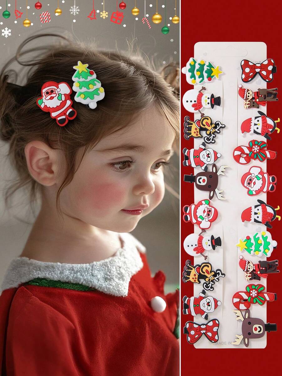 Bộ 10 kẹp tóc hình người tuyết, tuần lộc, ông già Noel cho bé gái, kẹp tóc bằng nhựa mềm hình cá sấu dễ thương cho trẻ em, quà tặng Giáng sinh - Nhiều màu - Xem 1