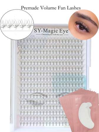 每盒320片，4D，尖头底座，厚度0.07毫米，长度8-15毫米/混合，C/D卷度，预制睫毛簇，附赠10片睫毛嫁接凝胶眼贴，柔软自然，方便携带，手工嫁接假睫毛，适合派对、旅行和圣诞节等场合。