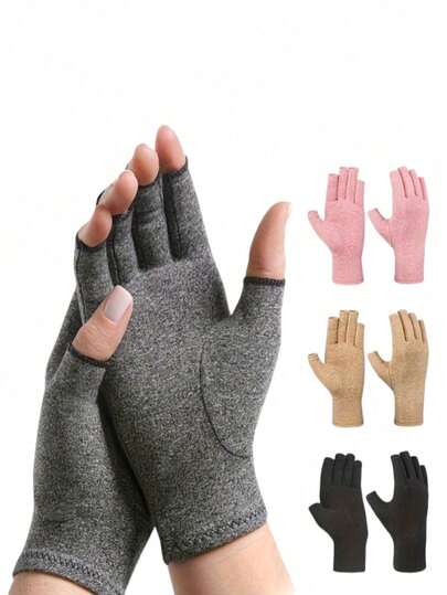 （颜色随机）1双半指压缩手套，运动健身骑行防滑手套 - 男女通用，全天舒适