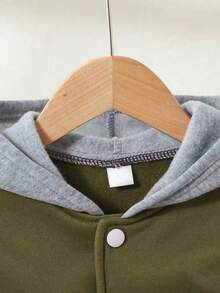 Boys' Letter Print Baseball Jacket And Pants Set - Army Green - View 3