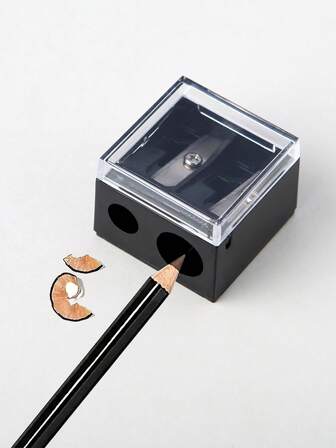 1支黑色双孔透明眼线眉笔，双孔设计削笔器，小巧多功能削笔器，价格实惠，适合作为圣诞礼物、化妆品、化妆工具、平价好物、礼品、女士礼品、圣诞礼物