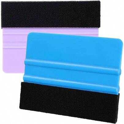 2 Pcs Felt Squeegee Vinyl 4 Inch Squeegee Felt Scraper Car Wrap Window Tint Film Wallpaper Application Crafts Projects Purple, Blue