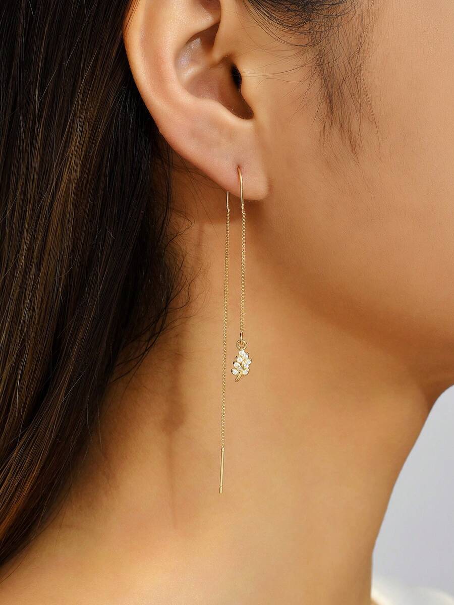 Nooxian 1 Cặp bông tai tua rua đính đá Zirconia hình lá thời trang tinh tế