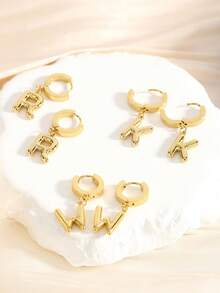 2 Pieces /Set Of Stylish And Exquisite Mini Stainless Steel Balloon Bubble A-Z, 26-Letter Pendant Earrings, Simple And Creative Niche Design, Casual Style Earrings, Suitable For Ladies To Wear Casually In Daily Life, Festival Party Gifts! - Yellow Gold - View 9