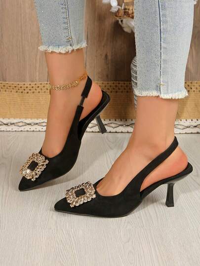 1 Pair Fashionable, Versatile, Comfortable, Breathable, Durable High Heel Shoes, Elegant Lady Black Closed Toe Stiletto Sandals, New Pointed Toe Pumps For Spring/Summer