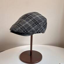 Thick Woolen Plaid Retro Forward Cap, Fashionable & Versatile Beret Hat For Men, Autumn/Winter - One size - View 2