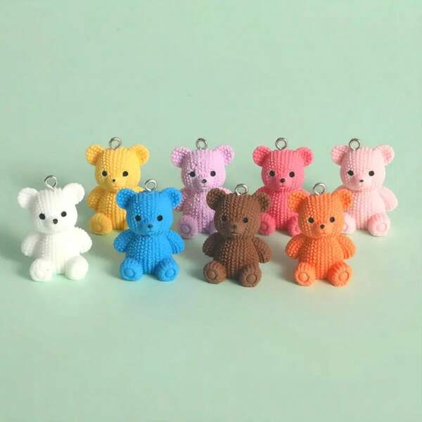6/12pcs Multi-Color Mixed, Solid Color Set Mini Resin Bear Pendant Jewelry Making Pendant, Bracelet, Necklace, Keychain, Earring DIY Accessories