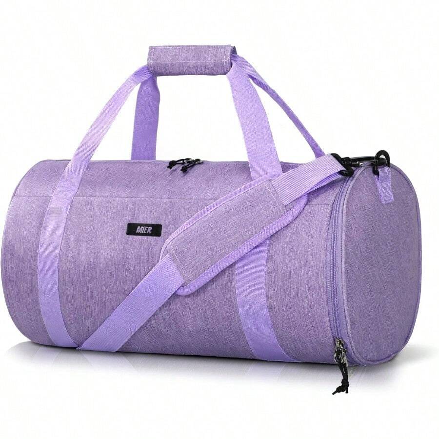 MIER - Bolsa redonda para gimnasio con compartimento para zapatos y bolsillo húmedo lona ligera para hombres y mujeres entrenamiento fitn viajes 24L Púrpura 24L - prpura - Ver 1