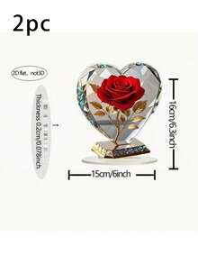 1/2 Peças Decoração de Figurinha de Acrílico em Forma de Coração no Estilo Boêmio, Adornada com Rosa Vermelha e Detalhes Dourados, Decoração de Mesa Elegante para Casa ou Escritório, Presente de Feriado, 2D