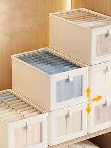 1 pieza Caja de almacenamiento de tela plegable con tapa: rectangular, multiusos, organizador de armario para ropa, suministros de oficina y talla grande, baúles de almacenamiento para organización del hogar - Beis - Ver 6