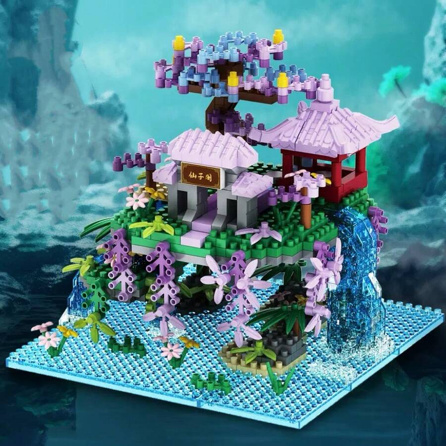 2000+Pcs Micro Particle Fairy Pavilion Cherry Blossom Building Block Series, Chinese Style Decor, Suitable For Home Decoration, Holiday Atmosphere, Birthday, Thanksgiving, Christmas Tree House Gift - Multicolor - View 1