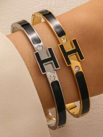 Luxury Fashionable Lucky H-Shaped Bracelet Set, Suitable For Women's Daily Wear
