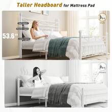 EnHomee 54" LED Bed Frame With Tall Headboard & Footboard Metal Bed Frame With Under Bed Storage No Box Spring Needed,Noise-Free, Christmas Decor, Furniture House Decor, White - Xem 3