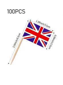 100PCS Union Jack Cake Toppers, 3.5x2.5cm Mini British Flag Cupcake Picks, Wooden Stick Food Decorations For UK Themed Party, Birthday, Afternoon Tea, Dessert Table, Baking Supplies, Patriotic Event Decorations, Cupcake Decor, Cake Accessories, Party Favors - Multicolor - View 7