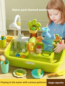厨房水槽玩具、儿童电动洗碗机玩具、厨房玩具配件、泳池漂浮钓鱼玩具（适合水上玩耍）、儿童角色扮演洗碗机玩具（适合男孩女孩）（配件颜色随机）