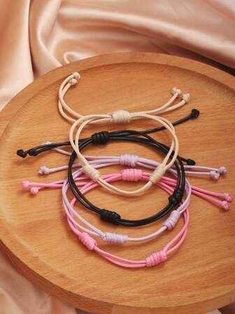 Vintage Boho Style Adjustable Rope Bracelets For Women, PU Leather Cord Handmade DIY Jewelry, Unisex Candy Color 4-Piece Set For Gifts And Parties