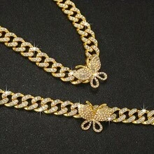 1pc Fashionable Hip Hop Rhinestone Embellished Cuban Link Butterfly Chain Necklace, Suitable For Women's Daily, Party, Music Festival Wear, Versatile Accessory, Women's Jewelry Gift - Cuban Chain Butterfly Necklace - View 5