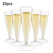 Puredove 25/50pcs Elegant Reusable Plastic Champagne Flutes - 130ml/4.5oz Clear Glasses With Stem & Rim, ,Durable & Stylish For Weddings, Parties, Thanksgiving, Christmas, Halloween, New Year Party Glassware | Durable Glass - 清除 - 查看 10
