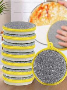 10pcs Multicolor Ultra-Fine Fiber Kitchen Sponges, Reusable Double-Sided Stainless Steel Scrubbing Pads, Soft Cleaning Brushes For Pots And Pans, Random Styles And Colors - Multicolor - View 5