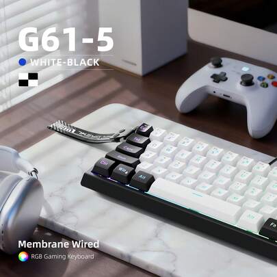 Clavier filaire compact à 61 touches arabes, rétroéclairage RVB, clavier mécanique portable et miniature pour tablette et ordinateur portable Windows, blanc et gris