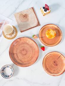 8pcs Wooden Texture Tree Stump Disposable Plate, Napkin And Cup Set, Includes Plates, Napkins And Cups, Suitable For 8 Guests, Disposable Paper Plates Party Supplies For Birthday, Wedding, Theme Party, Family Picnic - Multicolor - View 4